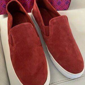 Red Suede Slip-On Sneakers